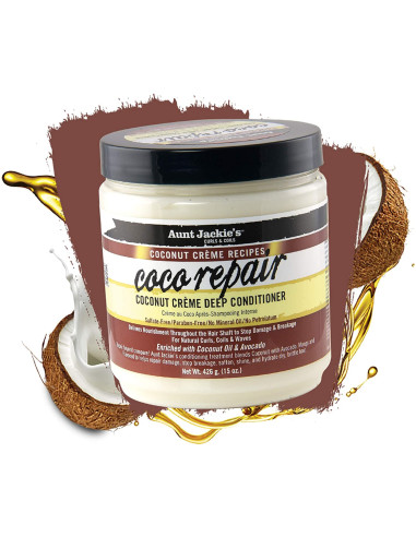 AUNT JACKIE'S COCO REPAIR 426gr. 15oz. Curls Coils Coconut Creme  Recipes Deep Conditioner