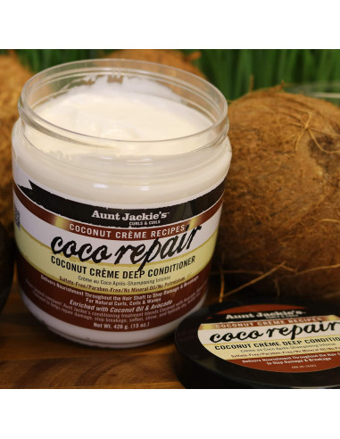 AUNT JACKIE'S COCO REPAIR 426gr. 15oz. Curls Coils Coconut Creme  Recipes Deep Conditioner