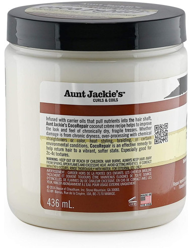 AUNT JACKIE'S COCO REPAIR 426gr. 15oz. Curls Coils Coconut Creme  Recipes Deep Conditioner