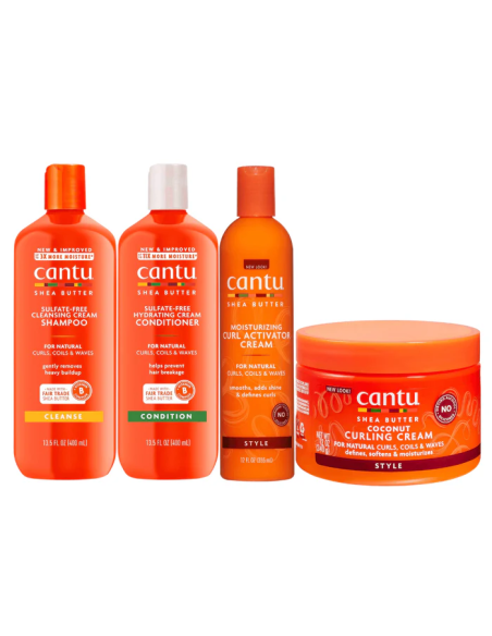 CANTU Shampoo-Conditioner-Curling Cream-Curl Activdor Cream SHEA BUTTER FOR NATURAL HAIR PACK 4UNID.