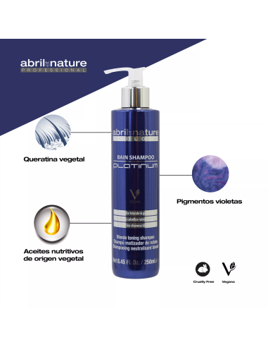 ABRILetNATURE PLATINUM SHAMPOO 250ML. matizador para cabello rubio y canas. Anti-amarillos