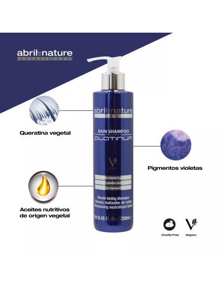 ABRILetNATURE PLATINUM SHAMPOO 250ML. matizador para cabello rubio y canas. Anti-amarillos