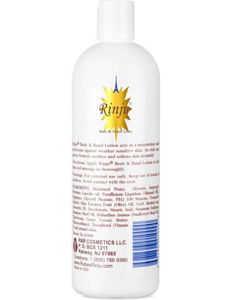 RINJU LOTION POUR LE CORPS ET LES MAINS 453 ml. Enrichie en vitamine E