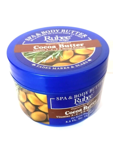 La Crema de Manteca de Cacao Rubee (251 ml) es una loción hidratante diseñada para el cuidado profundo de las manos y el cuerpo.