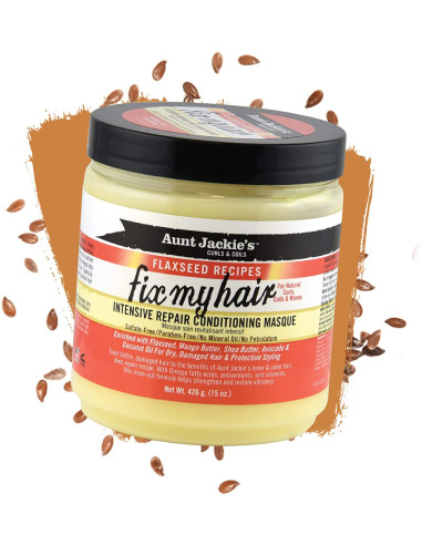 AUNT JACKIE'S FIX MY HAIR 426gr. 15oz. FLAXSEED RECIPES Intensive Repair Conditioning Masque