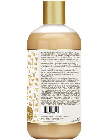 African Pride Moisture Miracle Shampoo Honey,Coco 354ml. 12oz.  Nourish Shine