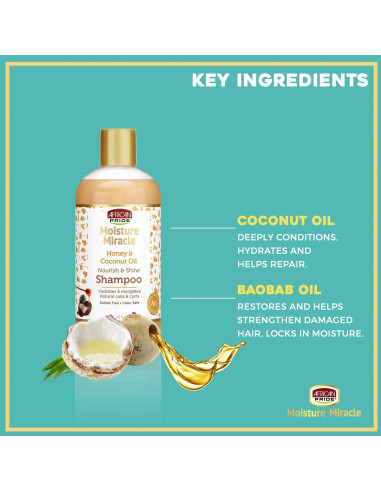 African Pride Moisture Miracle Shampoo Honey,Coco 354ml. 12oz.  Nourish Shine