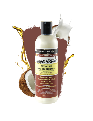 AUNT JACKIE'S COCO WASH 355ml. 12oz. Curls Coils Coconut Milk Conditioning Cleanser coconut Creme Recipes