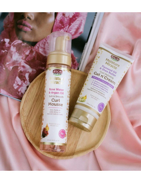 African Pride Moisture Miracle Curl Mousse 251ml. 8.5oz. Rose Water Argan Oil