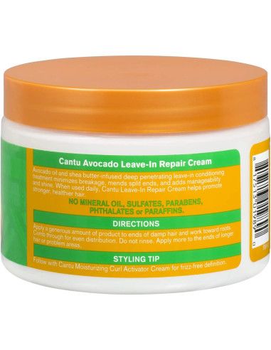 CANTU AVOCADO LEAVE-IN CONDITIONING CREAM HYDRATING REPAIR  SULFATE FREE340 gr. 12oz.