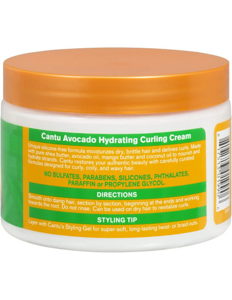 CANTU AVOCADO CURLING CREAM HYDRATING SHEA BUTTER SULFATE FREE 340r. 12oz.