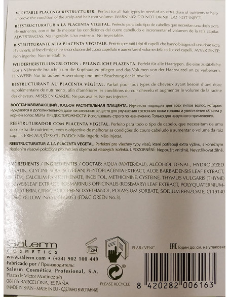 SALERM PLACENTA VEGETAL HAIRLAB 4X13ml.